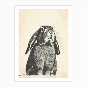 French Lop Blockprint Rabbit Illustration 1 Art Print