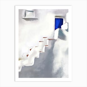 Ragged Steps To The Blue Door Santorini Art Print