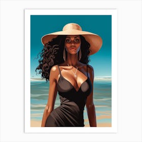 Illustration of an African American woman at the beach 137 Art Print