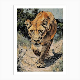 Barbary Lion Relief Illustration Lioness 1 Art Print