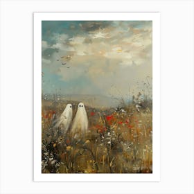 Cute Halloween Ghosts In Wildflower Field Art Print