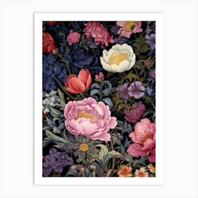 Peonies On A Black Background Art Print