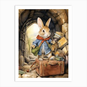 Bunny Traveling Rabbit Prints Watercolour 4 Art Print