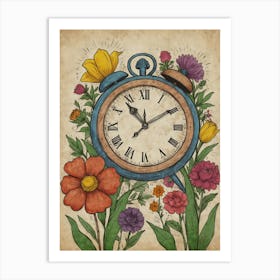 Alarm Clock With Flowers Art Print