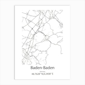 Baden Baden,Germany Minimalist Map Art Print