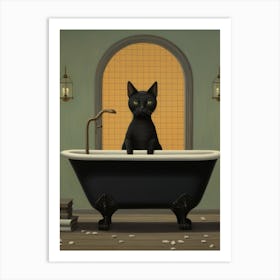 Black Cat In Bathtub 2 Art Print