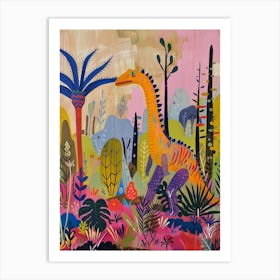 Colourful Dinosaur In A Jungle Painting 2 Art Print