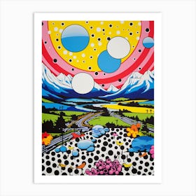 Polka Dot Pop Art Mountain Landscape 1 Art Print