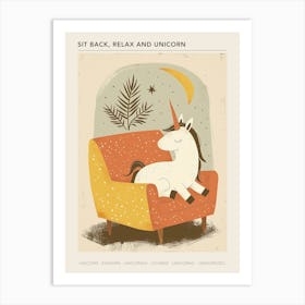 Unicorn Relaxing On An Arm Chair Poster Art Print