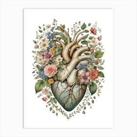 Vintage Botanical Heart Canvas Art Print