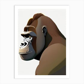 Side Profile Of A Gorilla, Gorillas Scandi Cartoon Art Print