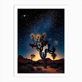 Joshua Tree With Starry Sky Vintage Botanical Line Drawing  (1) Art Print