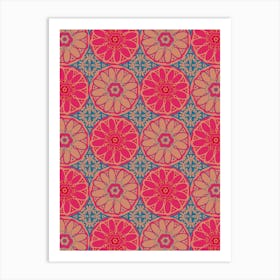 GRAND BAZAAR Bohemian Floral Mandala Tiles in Exotic Fuchsia Hot Pink Red Blue Blush Sand Art Print