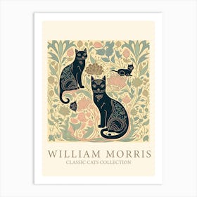 William Morris  Inspired Cats Green And Pink Art Print