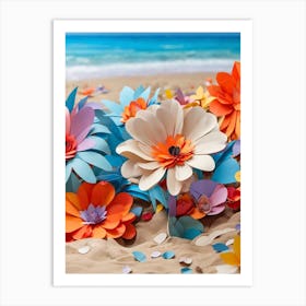 Paper Flowers On The Beach Art Print