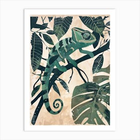 Chameleon In The Jungle Block Print 1 Art Print