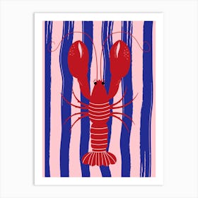 Lobster On Striped Background 1 Art Print