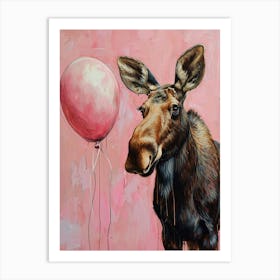 Cute Moose 2 With Balloon Art Print