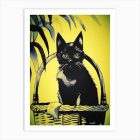 Cat Sat In A Basket 6 Art Print