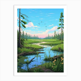 Wetlands Landscape Pixel Art 1 Art Print