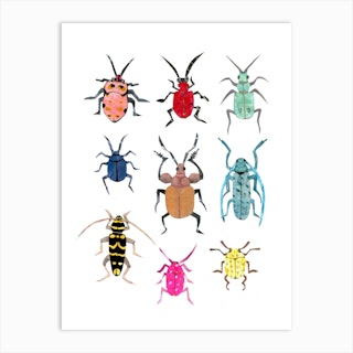 Bussy Beetles Colourful Art Print