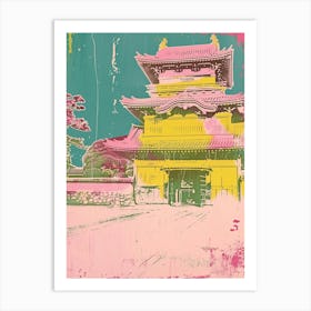 Japanese Traditional Castle Pink Silkscreen 1 Art Print