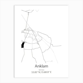 Anklam,Germany Minimalist Map Art Print