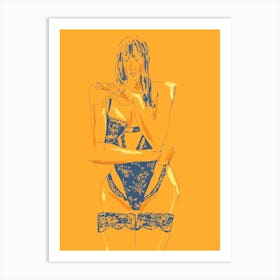 Girl In Lingerie Orange Art Print