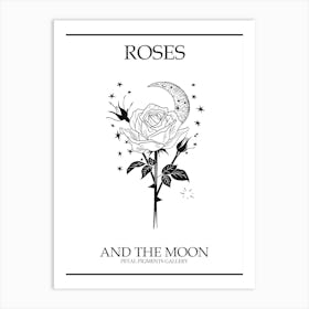 Roses And The Moon Line Drawing 4 Poster Art Print