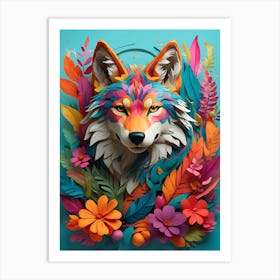 Wolf With Flowers Art Print
