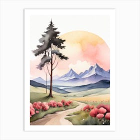 Tranquil Mountains In Minimalist Watercolor Vertical Composition 54 Art Print