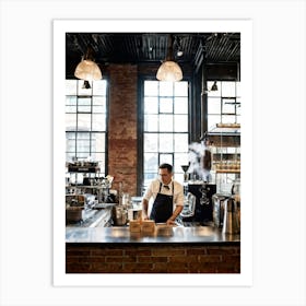 Barista In A Steam Filled Industrial Style Eatery Clad In A Hipster Uniform Meticulously Grinds Co 2 1 Art Print