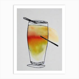 Bellini Minimal Line Drawing With Watercolour Cocktail Poster Art Print