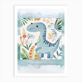 Plateosaurus Dinosaur Muted Pastels Pattern 4 Poster Art Print