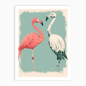 Jamess Flamingo And Bird Of Paradise Minimalist Illustration 2 Art Print