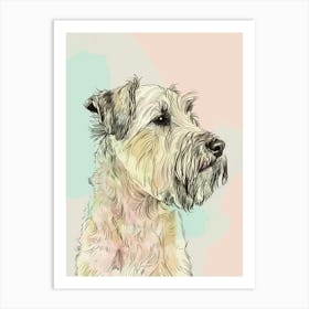 Coated Wheaten Terrier Dog Pastel Line Watercolour Illustration  1 Art Print