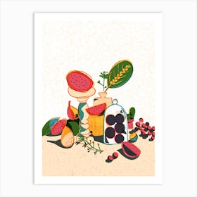 Dragonfruit and plums Art Print