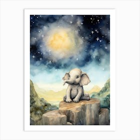 Elephant Painting Stargazing Watercolour 4 Art Print