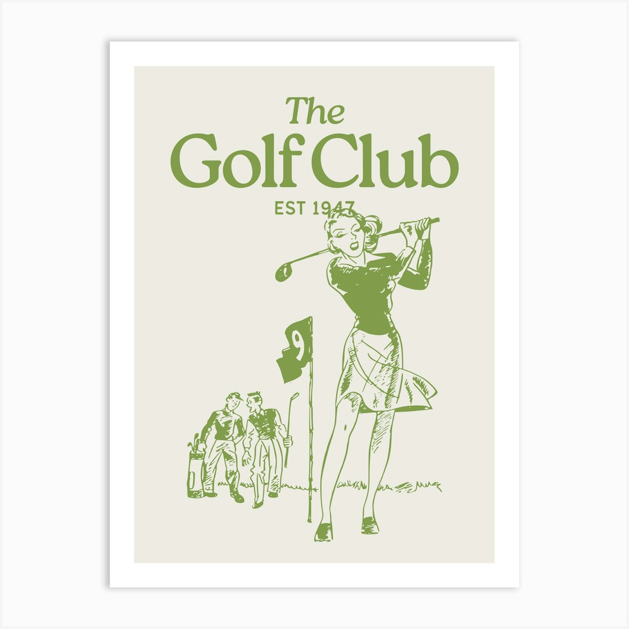 The Golf Club Print | Vintage Retro Decor | Golf Lover Prints | Sporty Athletic Wall Art | Beige + Green Earth Tone Decor | Sports Club Prints Art