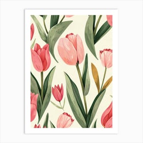 Watercolor Tulips Seamless Pattern Art Print