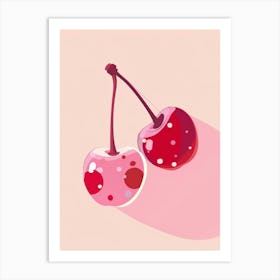 Two Cherries On A Pink Background Art Print