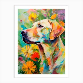 Thoughtful Labrador With Lush Flowers Art Print