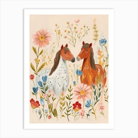 Folksy Floral Animal Drawing Horse 2 Art Print