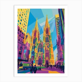 St Patricks Cathedral New York Colourful Silkscreen Illustration 3 Art Print