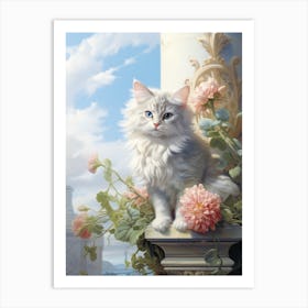 White Cat On A Pillar Outside Art Print