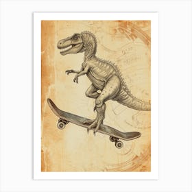 Vintage Giganotosaurus Dinosaur On A Skateboard1 Art Print