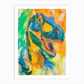 Colourful Orange Blue Dinosaur Wild Brushstrokes 1 Art Print