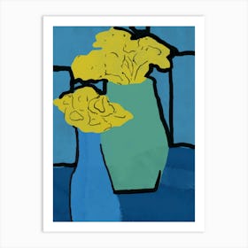 Yellow Flowers In Blue Vase Art Print