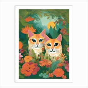 Two Cats In The Garden 1 Art Print