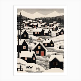 Minimalist Scandinavian Village Painting (10) Art Print